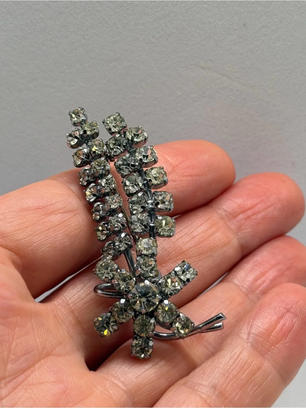 Vintage Clear Crystal Floral Spray Brooch - Women Jewelry
